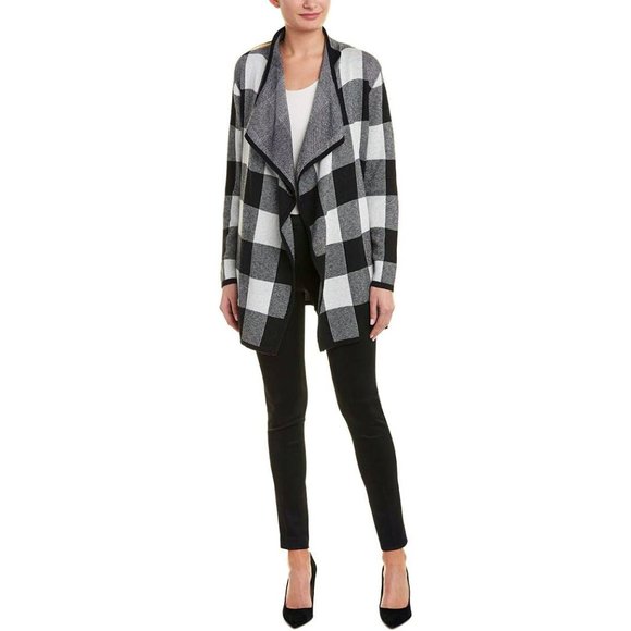 Jones New York Long Wrap Cardigan (Sweater Coat), Black & White, PP/XSP/0P/2P/4P - Picture 5 of 8